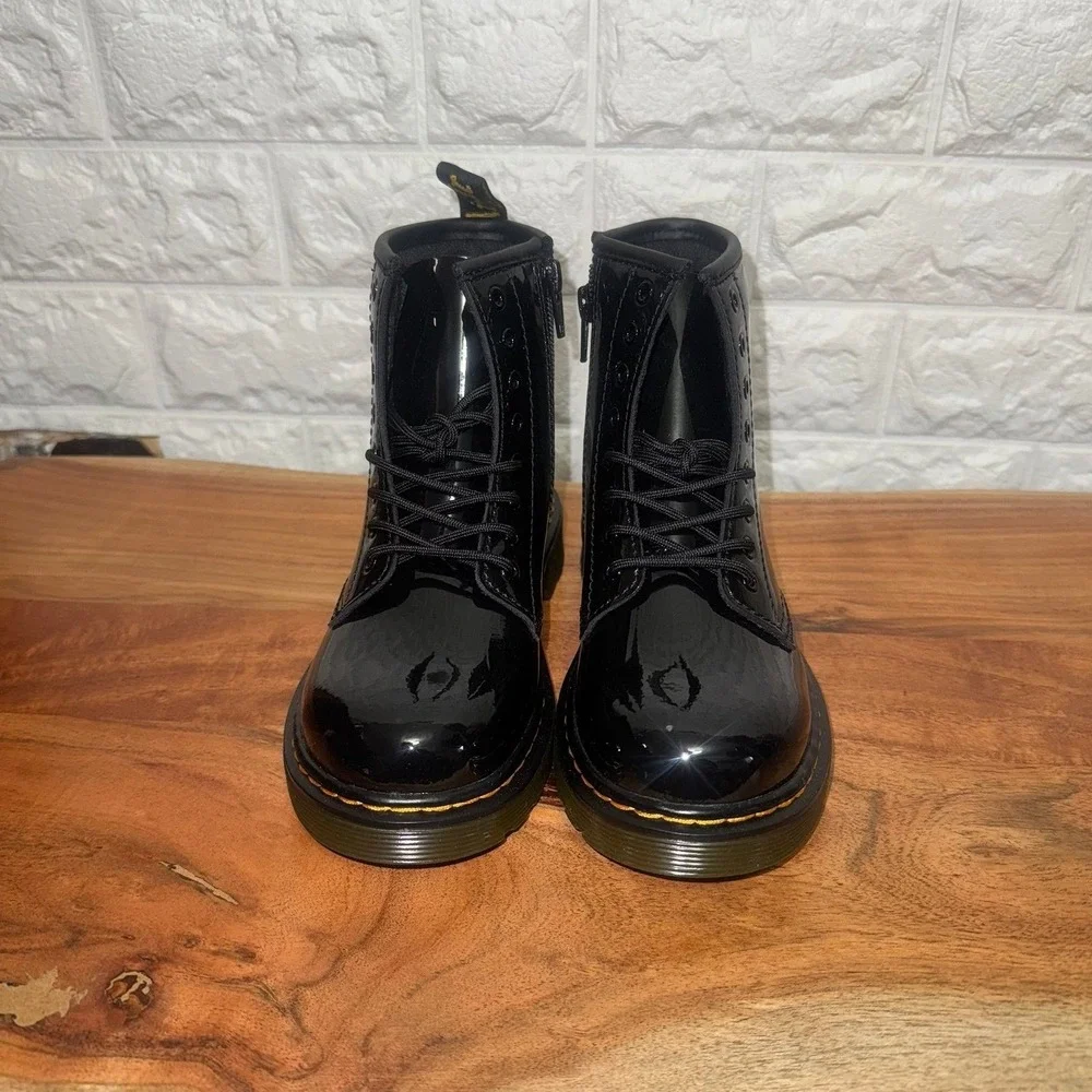 Dr. Martens 1460J Kids Black Patent Leather Boots Size 1 Youth Side‎ Zip